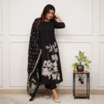 Printed Black Cotton Suit Set