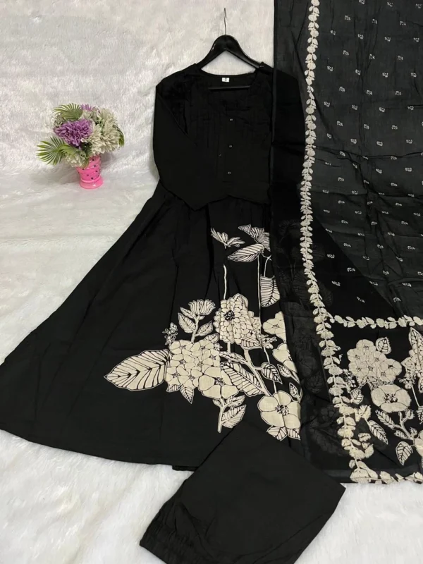 Printed Black Cotton Suit Set