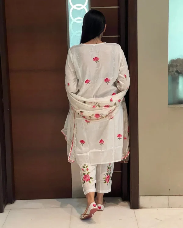 Floral Printed White Cotton Suit Set