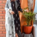 Rayon Black Floral Print Suit Set