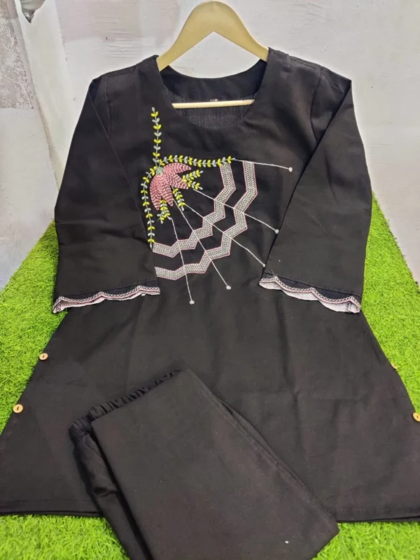 Embroidery Black Cotton Cor-Ord Set