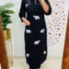 Black Cotton Elephant Print Kurti Pant Set