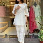 Embroidery White Cotton Cor-Ord Set