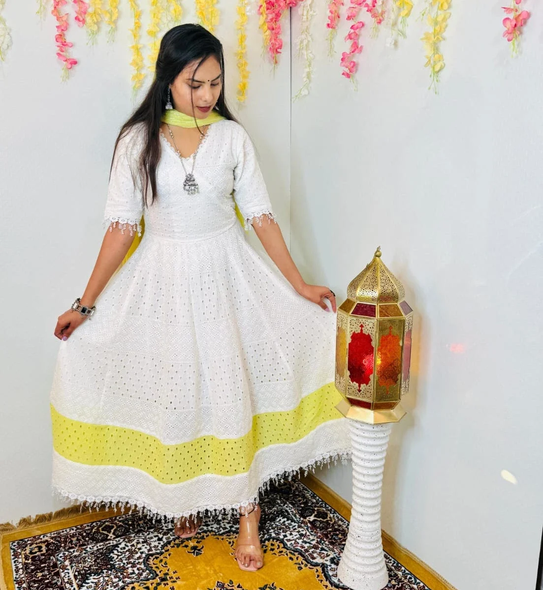 White Chikankari Suit With Dupatta Set