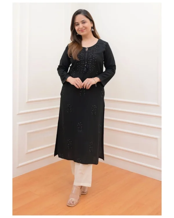 Rayon Black Kurti Pant Set For Office Wear