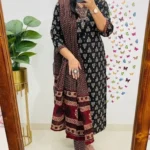 Black Cotton Printed Suit Set