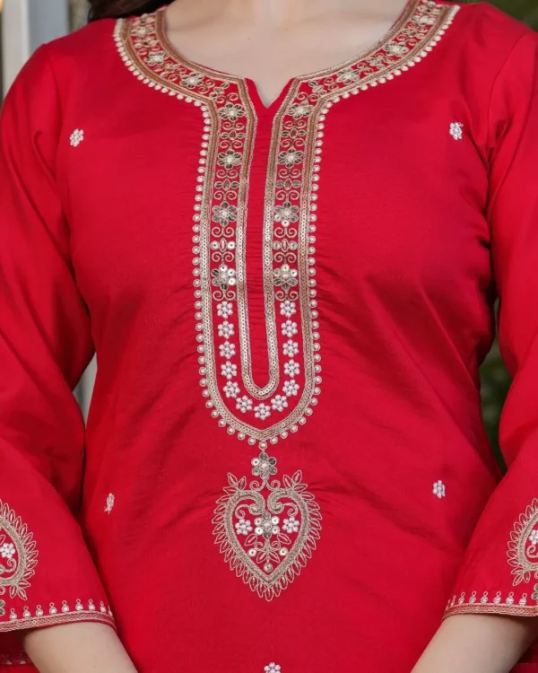 Red Viscose Chanderi Suits Set