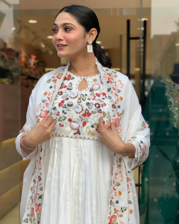 Cotton Floral Print White Suit Set