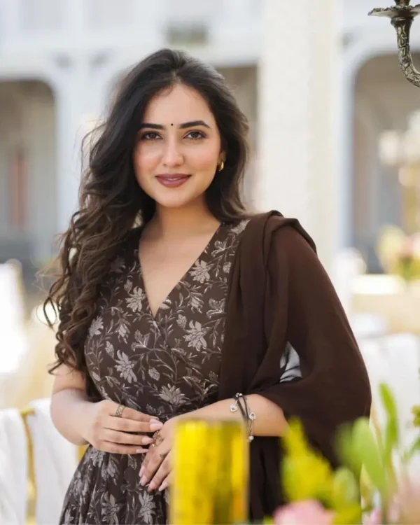 Cotton Brown Kurti Pant With Dupatta Set