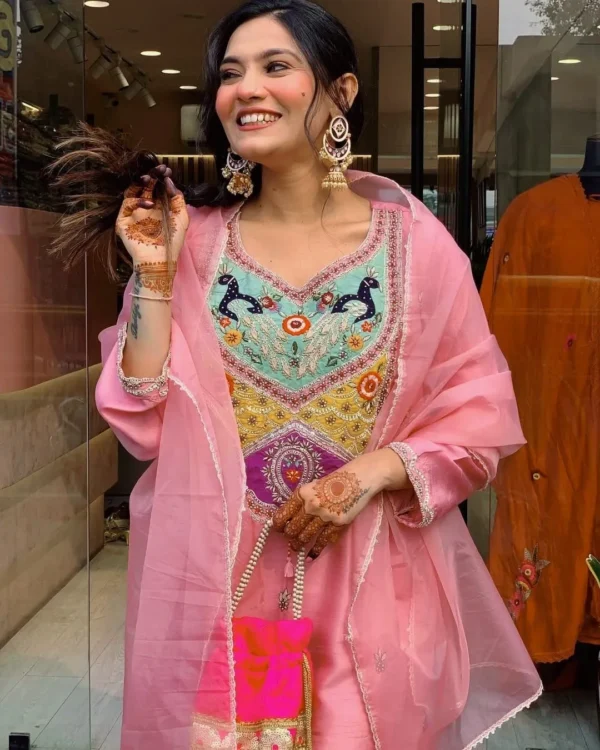 Silk Party Wear Kurti Pant Dupatta Set​