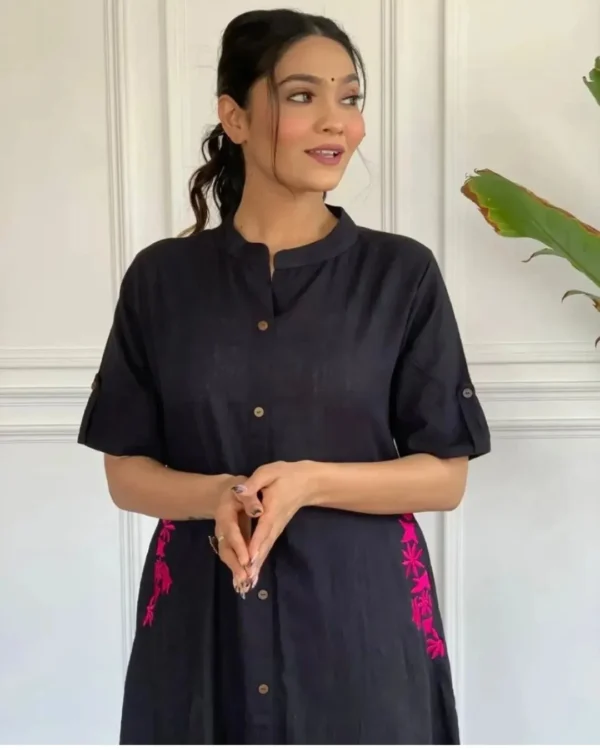 Cotton Slub Black Kurti With Palazzo Set