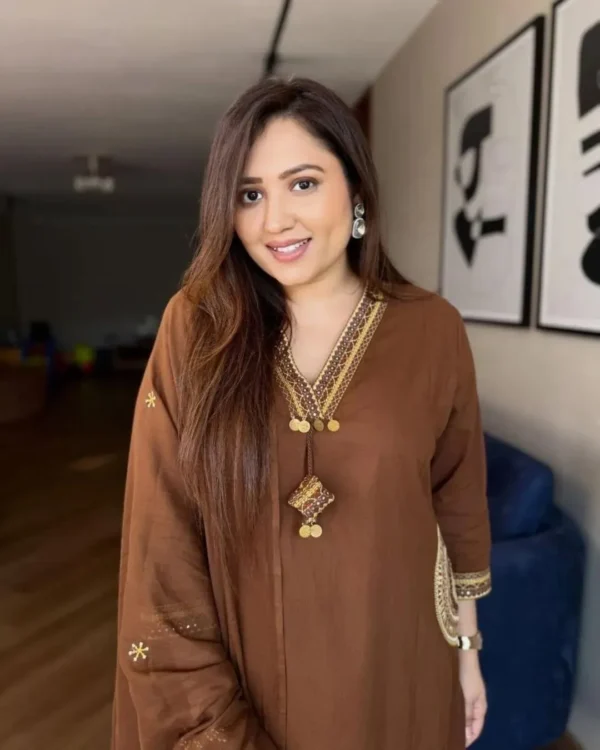 Dark Brown Kurti Combination Pant Dupatta Set