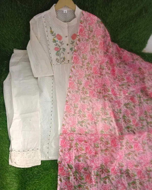 Schiffli Design White Suit Set