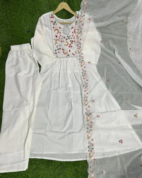 Cotton Floral Print White Suit Set