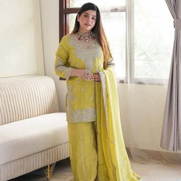 Yellow Chanderi Salwar Suit For Haldi