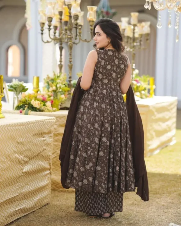 Cotton Brown Kurti Pant With Dupatta Set