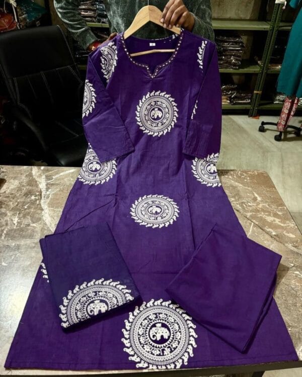Purple Floral Print Kurti Pant Dupatta Set