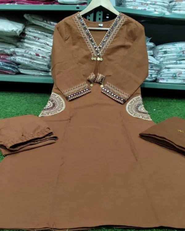 Dark Brown Kurti Combination Pant Dupatta Set