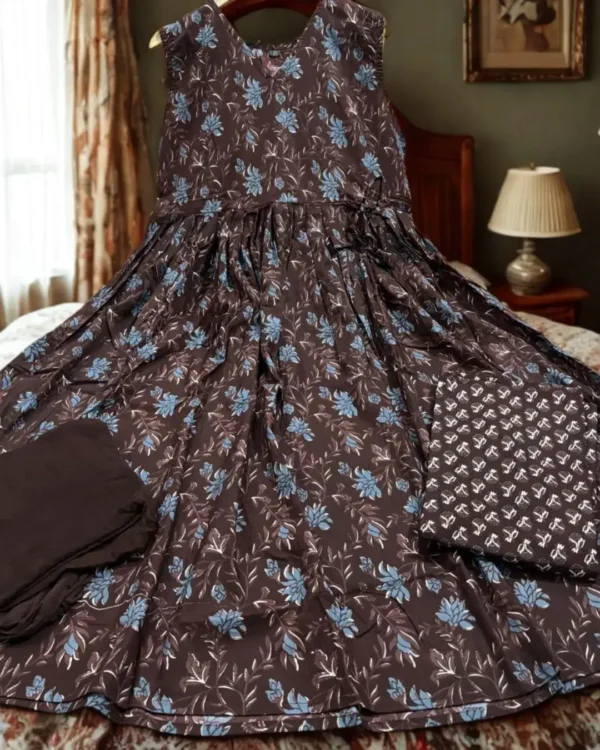 Cotton Brown Kurti Pant With Dupatta Set