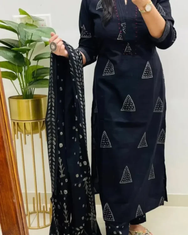 A-Line Black Cotton Suit Set