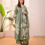 A-Line Green Cotton Suit Set 1