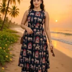 Black Cotton Elephant Print Kurti Pant Set