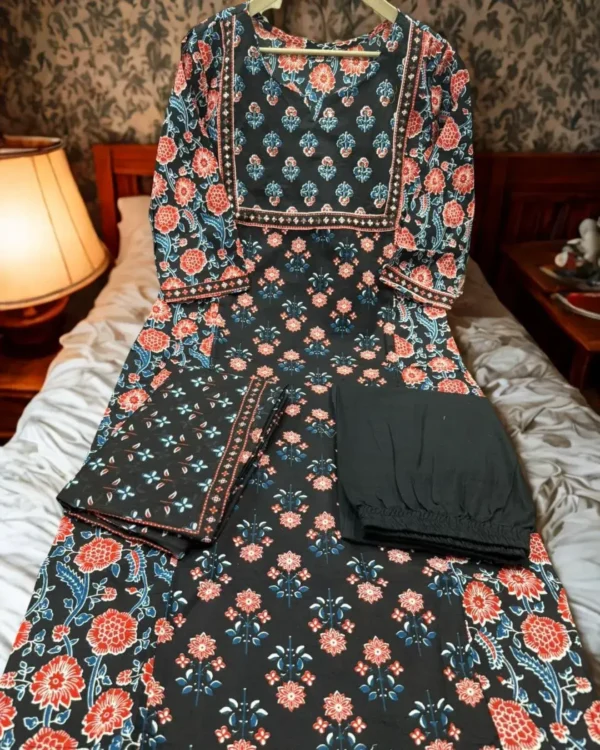 Black Cotton Printed Suit Set 1