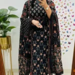 Black Cotton Printed Suit Set