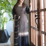 Black Georgette Kurti​ Pant Dupatta Set