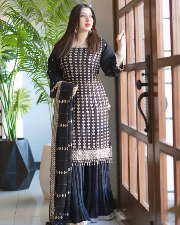 Black Georgette Kurti​ Pant Dupatta Set