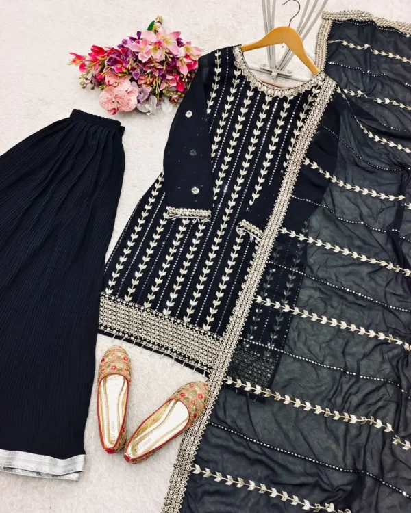 Black Georgette Kurti​ Pant Dupatta Set