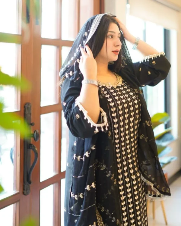 Black Georgette Kurti​ Pant Dupatta Set
