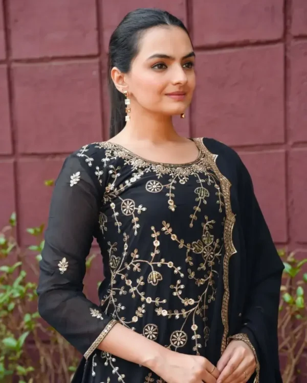 Black Georgette Suit Set Front