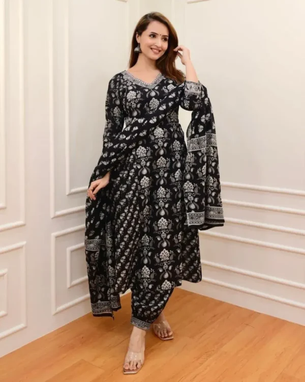 Cotton Black Afghani Salwar With Kurti Set
