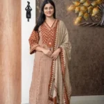 Cotton Brown Kurti Pant With Dupatta Set