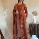 Dark Brown Kurti Combination Pant Dupatta Set