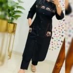Embroidery Black Cotton Cor-Ord Set