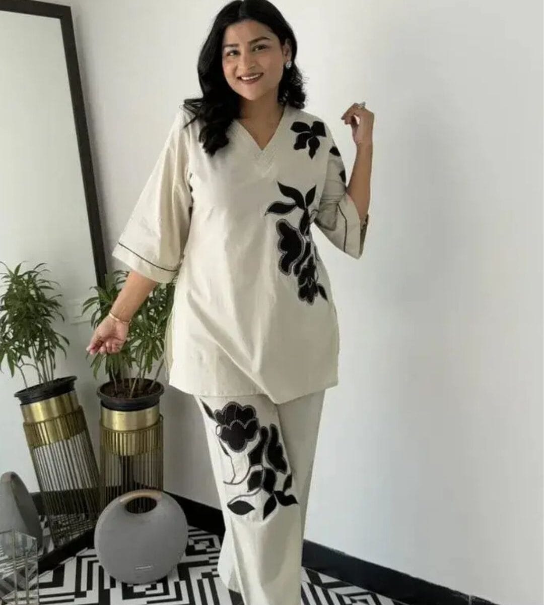 Embroidery White Cotton Cor-Ord Set 1