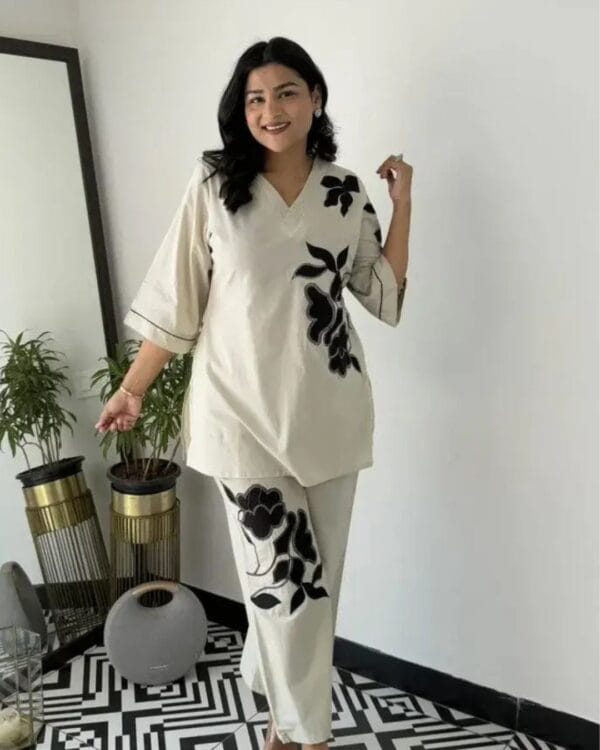 Embroidery White Cotton Cor-Ord Set 1