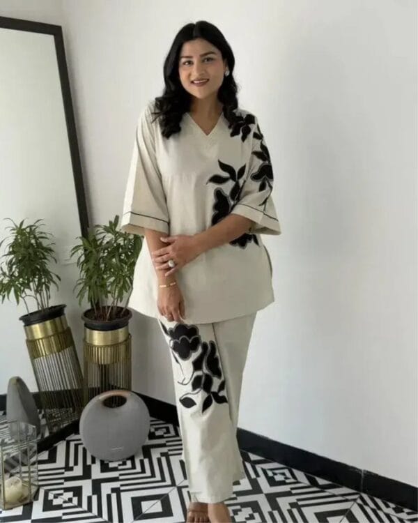 Embroidery White Cotton Cor-Ord Set