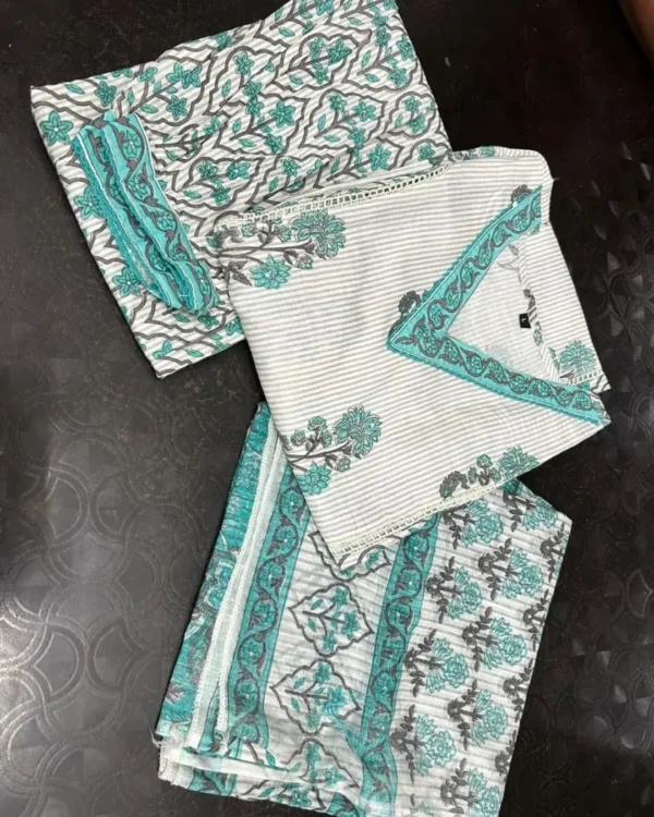 Floral Printed White Cotton Suit Set 1