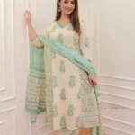Floral Printed White Cotton Suit Set