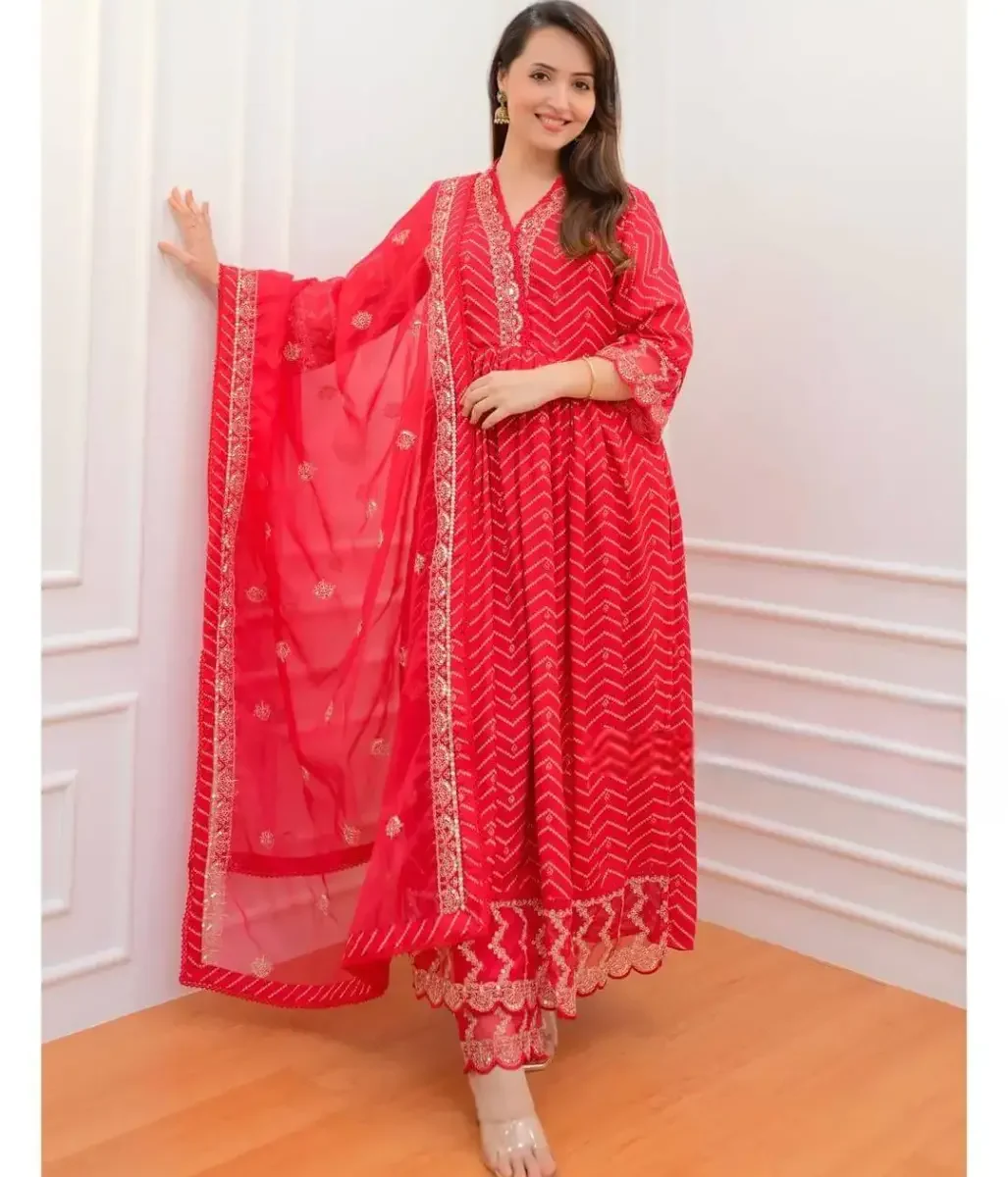 Red Rayon Naira Cut Suit Set