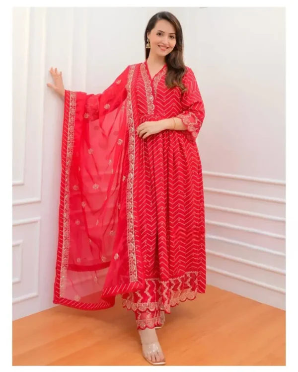 Red Rayon Naira Cut Suit Set