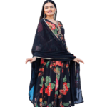 Black Georgette Kurti​ Pant Dupatta Set