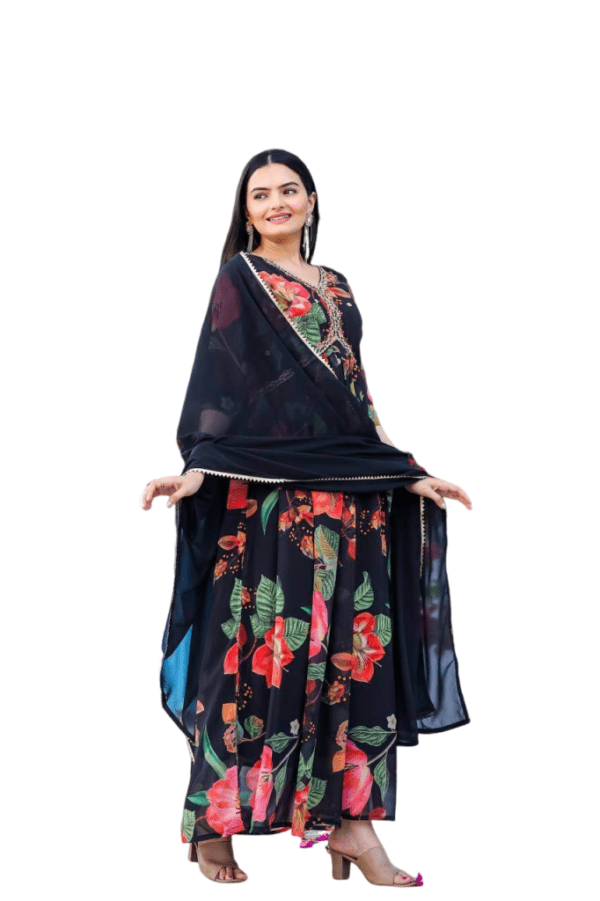 Black Georgette Kurti​ Pant Dupatta Set