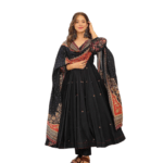 Cotton Black Anarkali Kurti​ Pant Dupatta Set