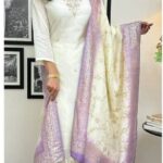 Roman Silk White Kurti Pant Dupatta Set