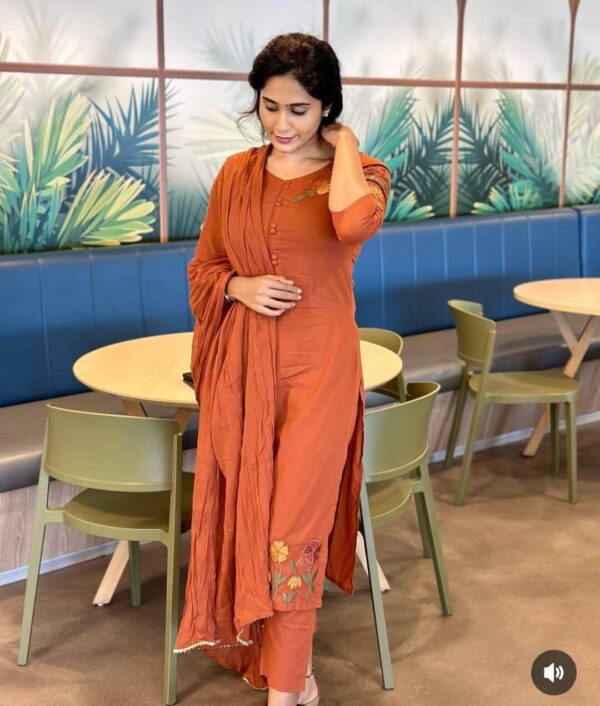 Cotton Brown Kurti Pant With Dupatta Set