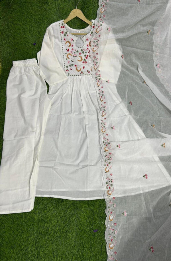 Cotton Floral Print White Suit Set